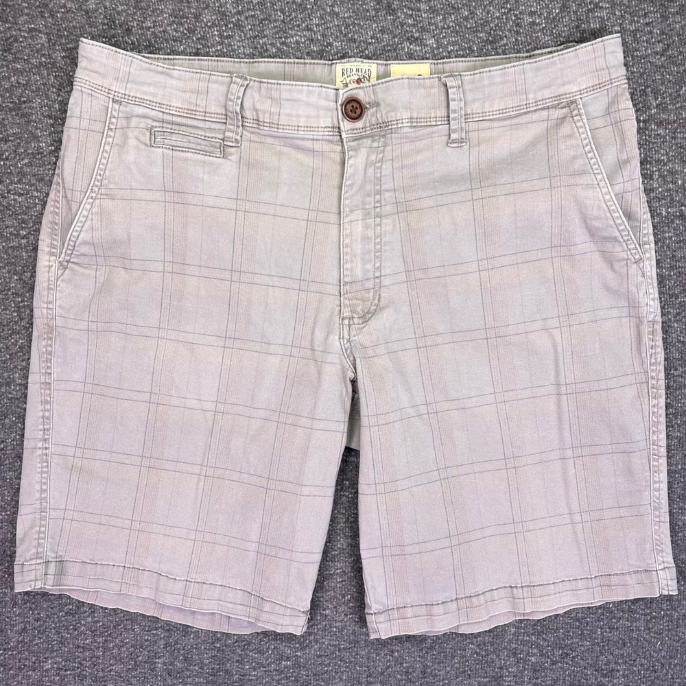 RedHead Shorts Mens 36 Grey Plaid Casual Chino Flat Front Stretch Cotton Outdoor